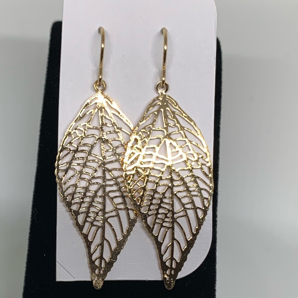 Golden feather drop earrings. New - Picture 4 of 4